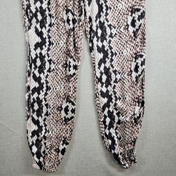 Olivaceous Womens Jumpsuit Size S White Brown Snake Print Halter Tassel Backless - Picture 9 of 13